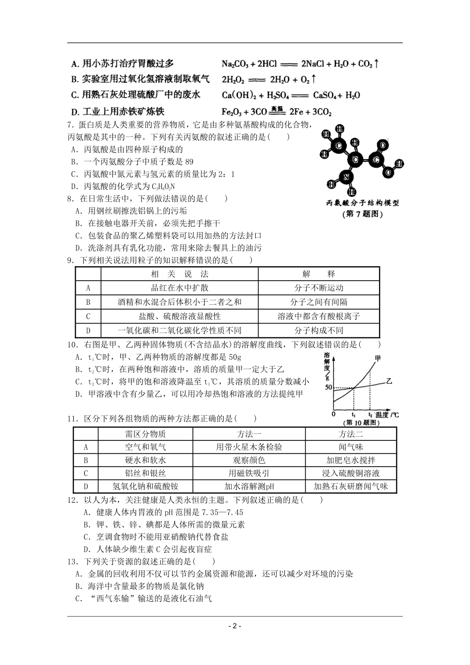 2011年哈尔滨市中考化学试题及答案.pdf_第2页