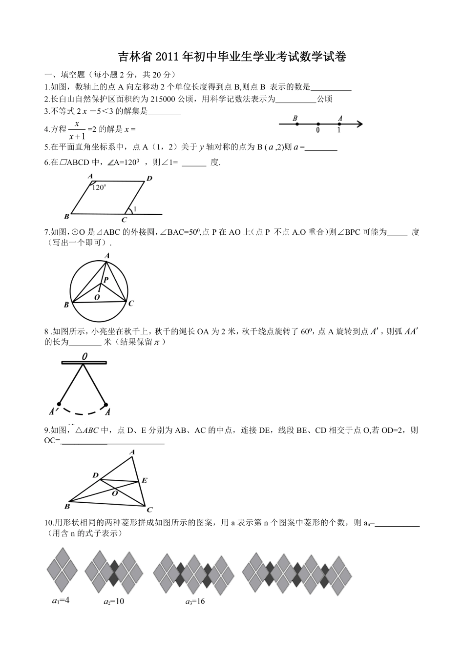 2011年吉林省中考数学试题及答案.pdf_第1页