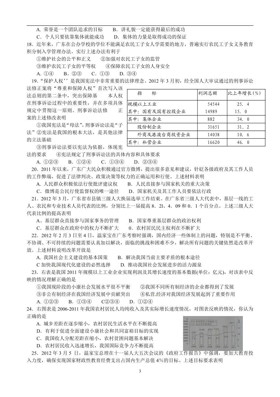 2012年广东省中考思想品德试卷和答案.pdf_第3页