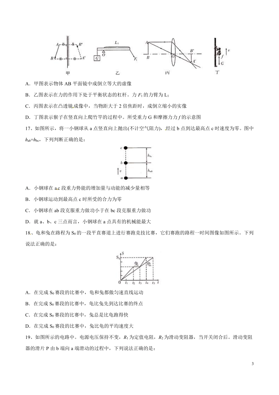 2016年中考真题精品解析 物理（四川泸州卷）精编word版（原卷版）.pdf_第3页