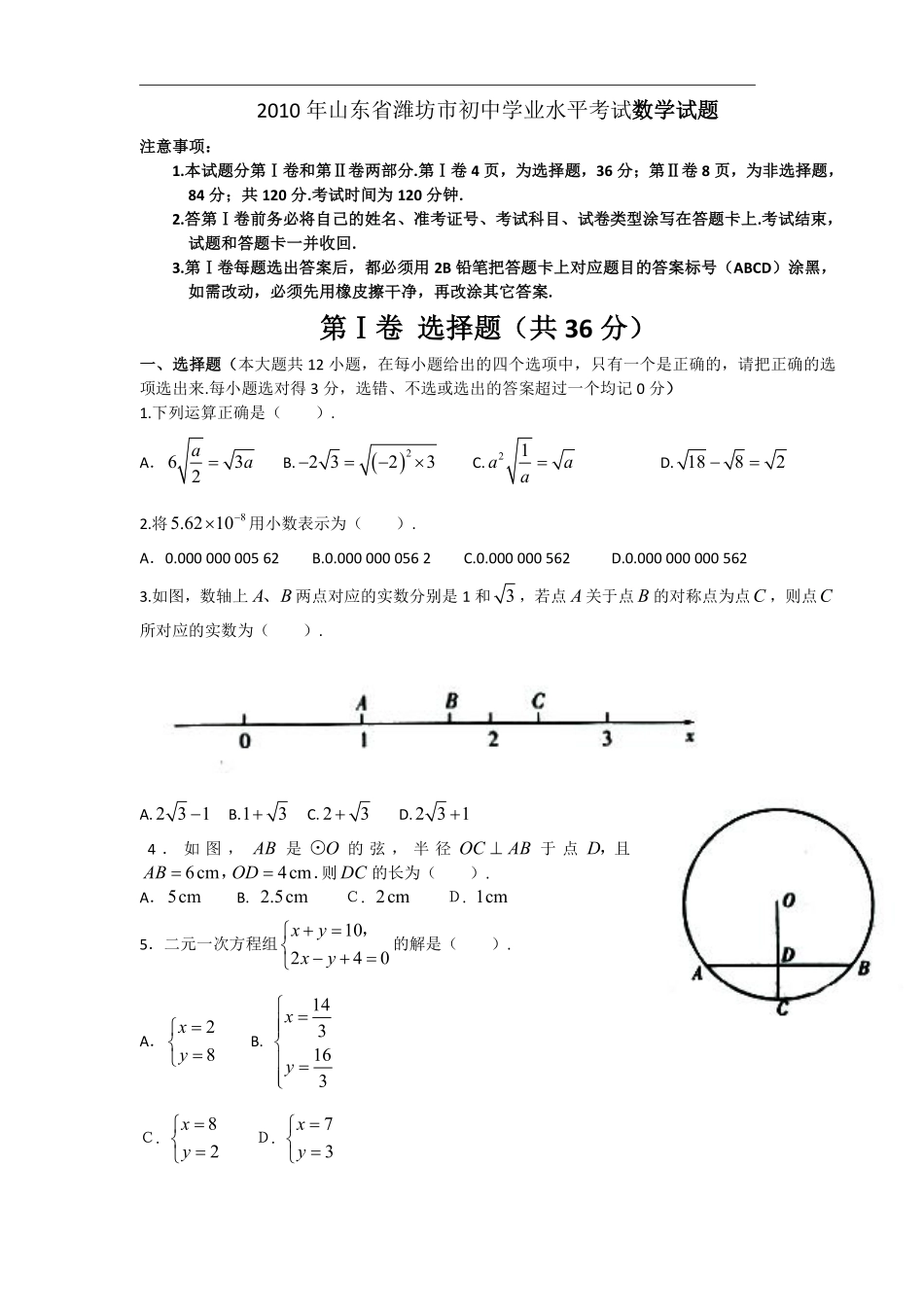 2010年山东省潍坊市中考数学试题及答案.pdf_第1页