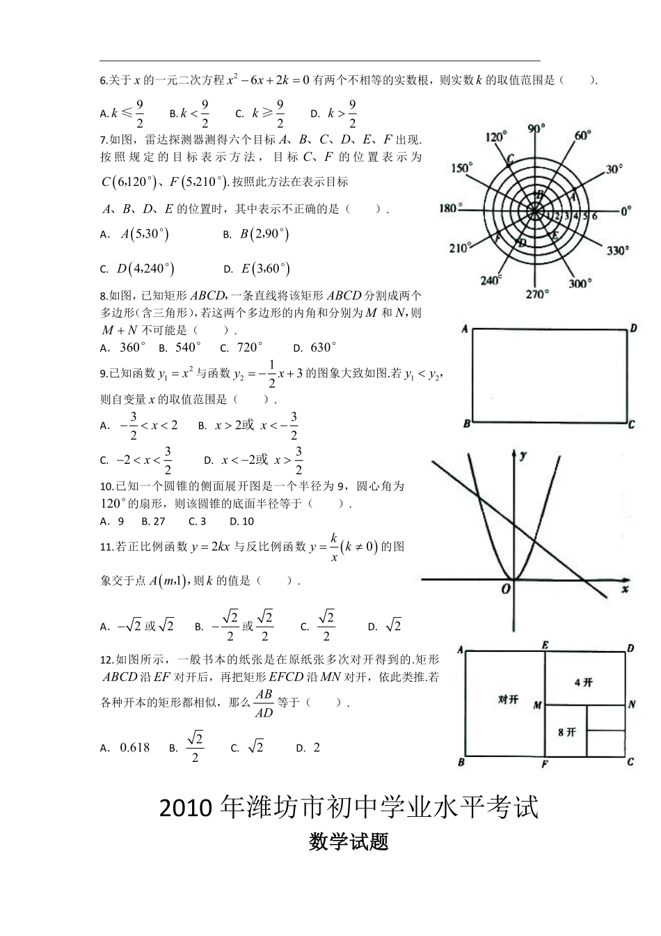 2010年山东省潍坊市中考数学试题及答案.pdf_第2页