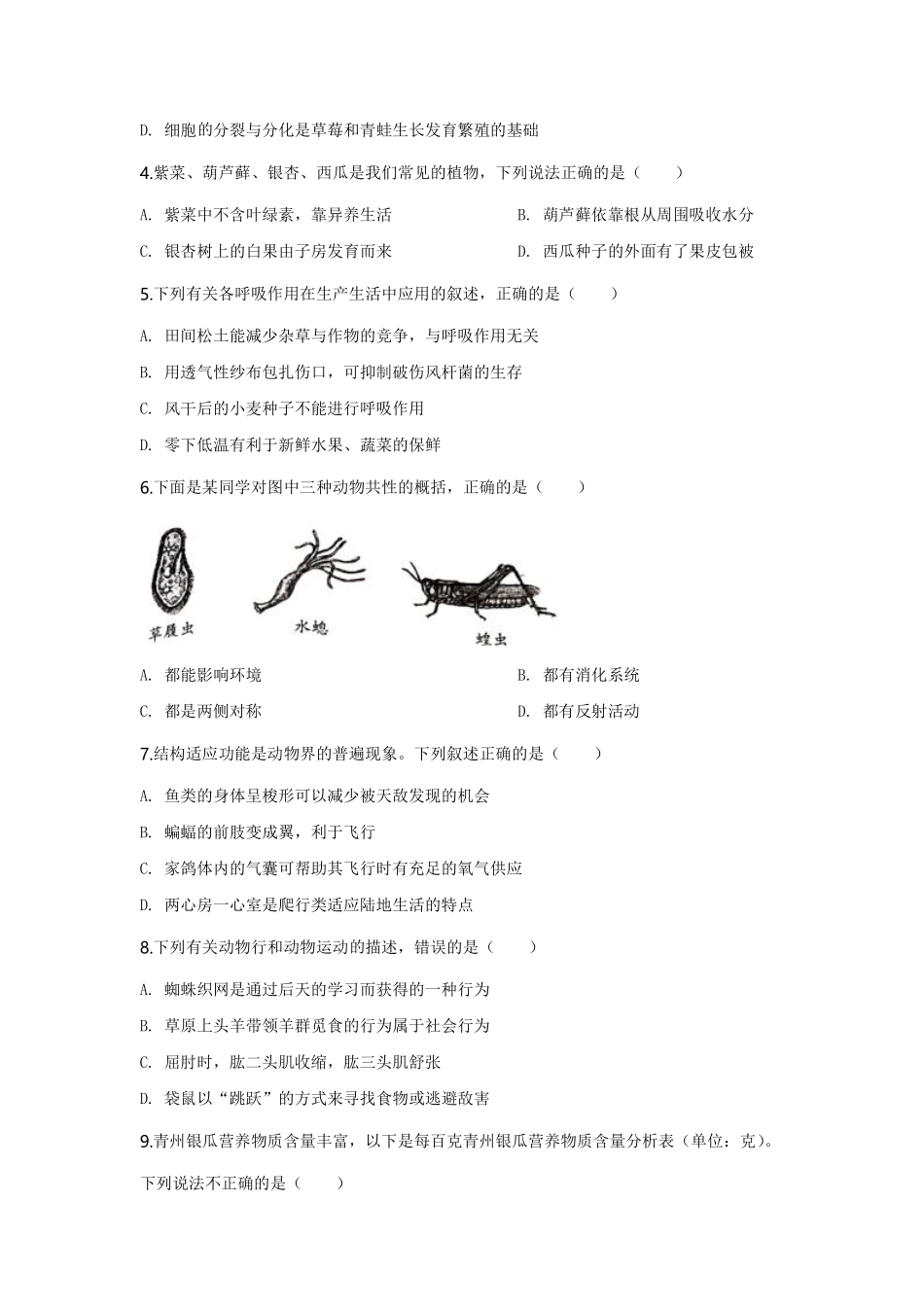 2020潍坊市中考生物试题带答案(word版).pdf_第2页