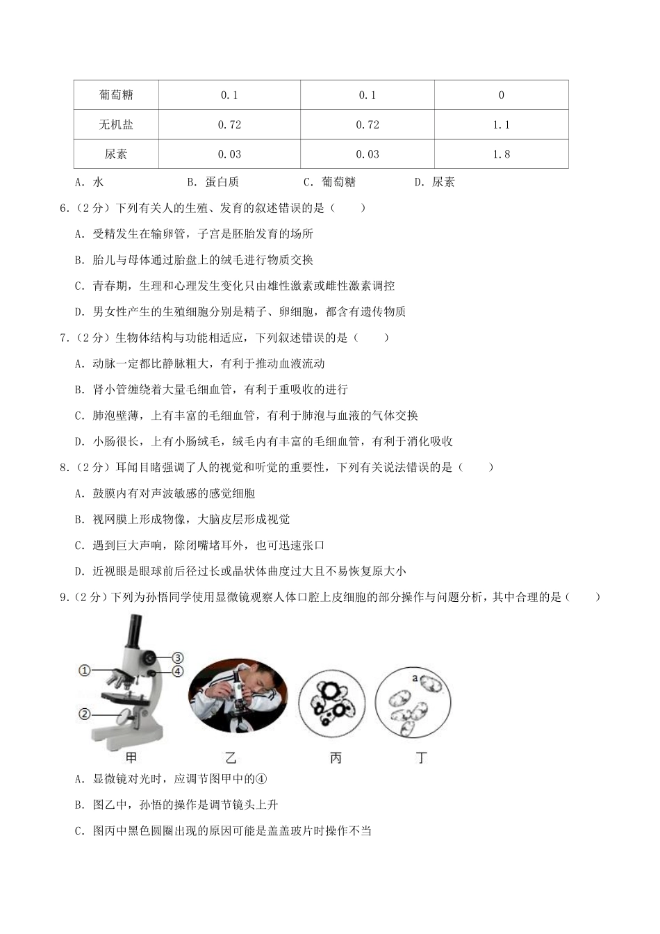 2020年湖南省株洲市中考生物真题及答案.pdf_第2页