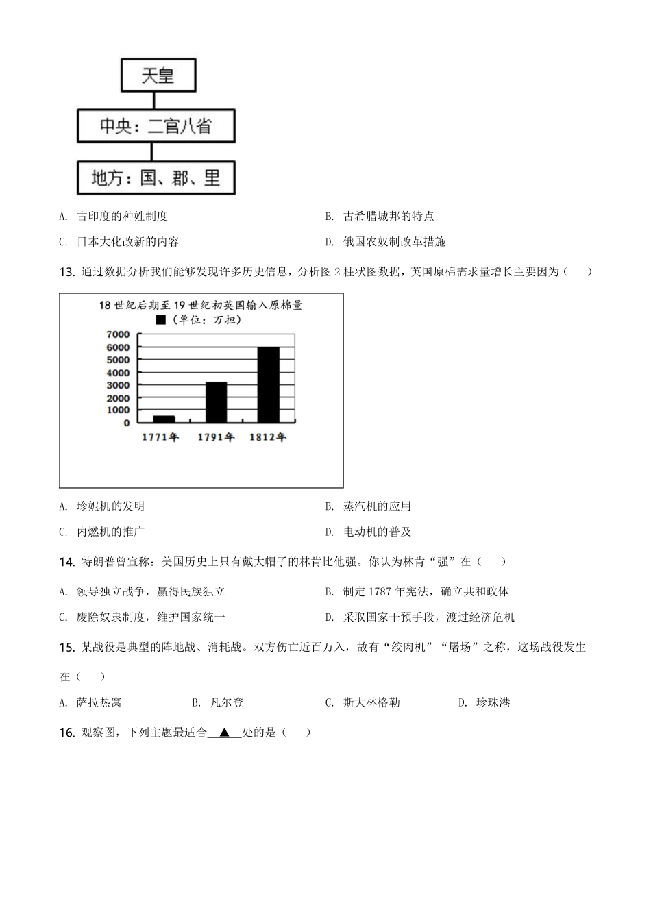 2021年江苏省盐城市中考历史试题（原卷版）.pdf_第3页