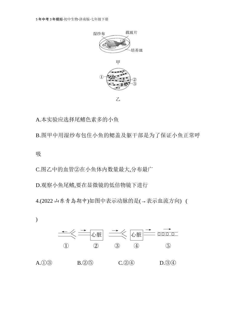 【七年级下册生物济南版】第三章 人体内的物质运输-全练版：第二节 物质运输的器官.docx_第2页