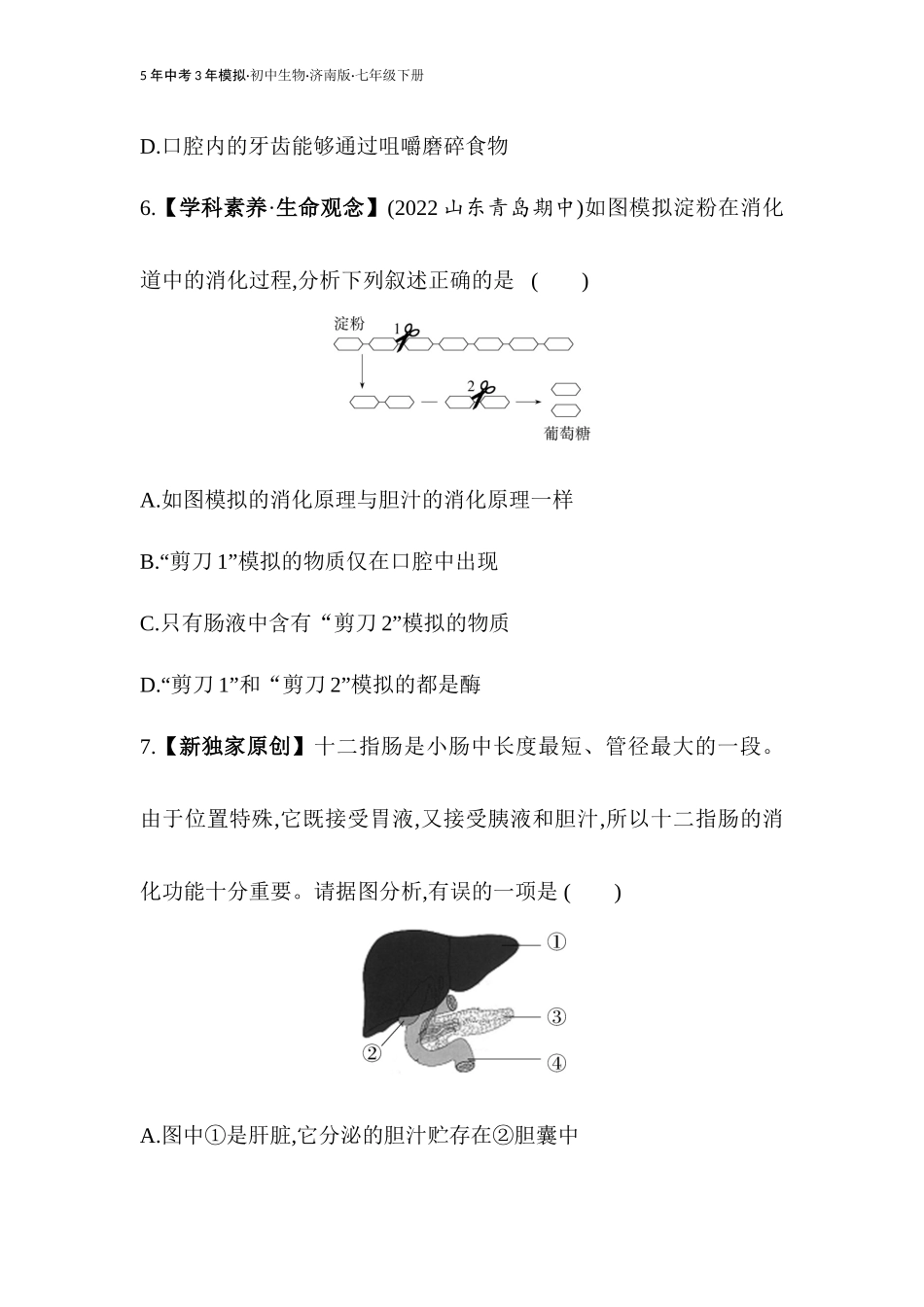 【七年级下册生物济南版】第一章 人的生活需要营养-全练版：消化和吸收.docx_第3页