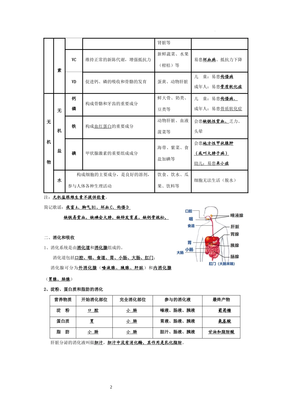 【七年级下册生物人教版】第二章 人体的营养（知识点梳理）.docx_第2页