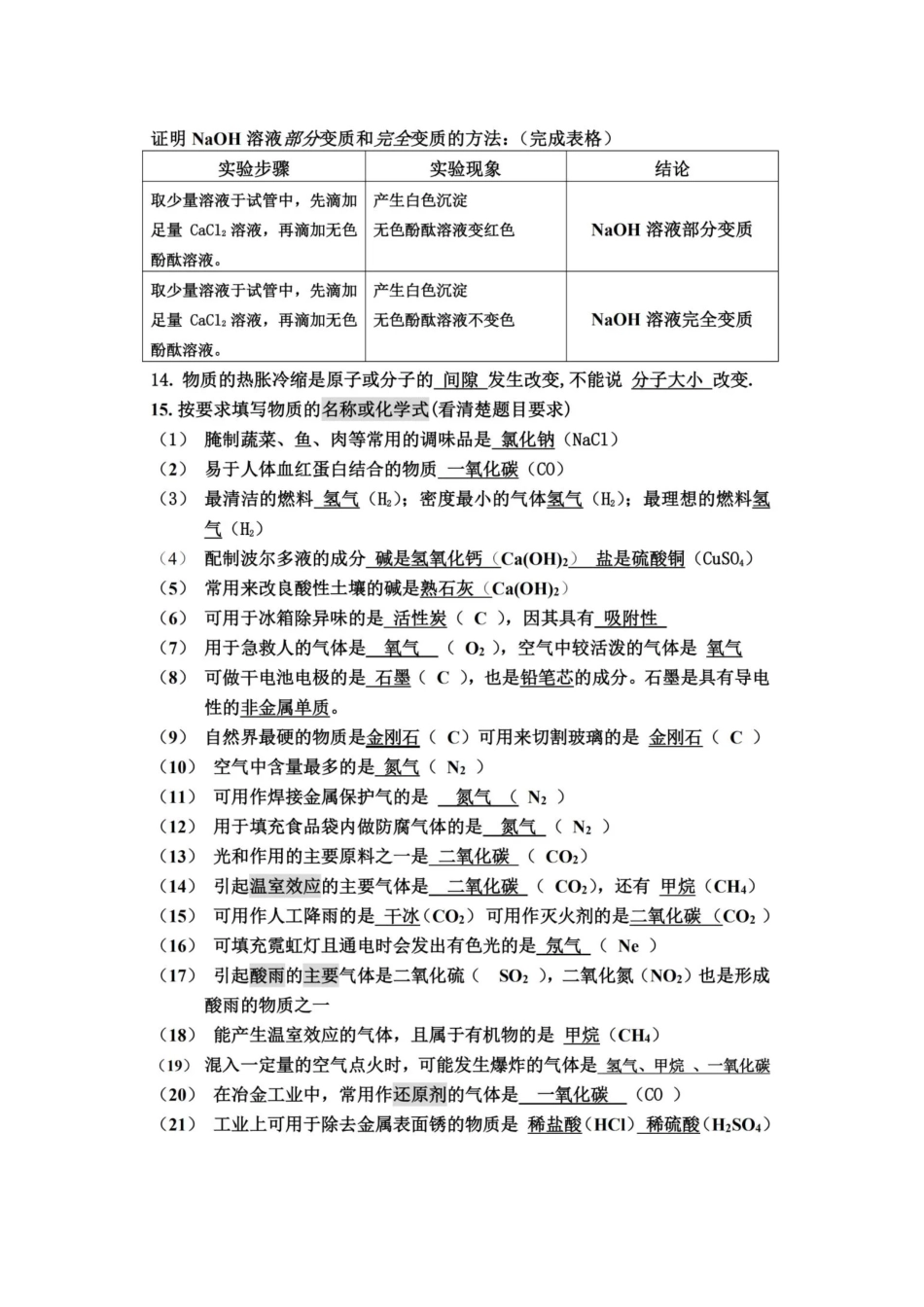 2024届中考化学必考知识梳理（填空版）.doc_第2页