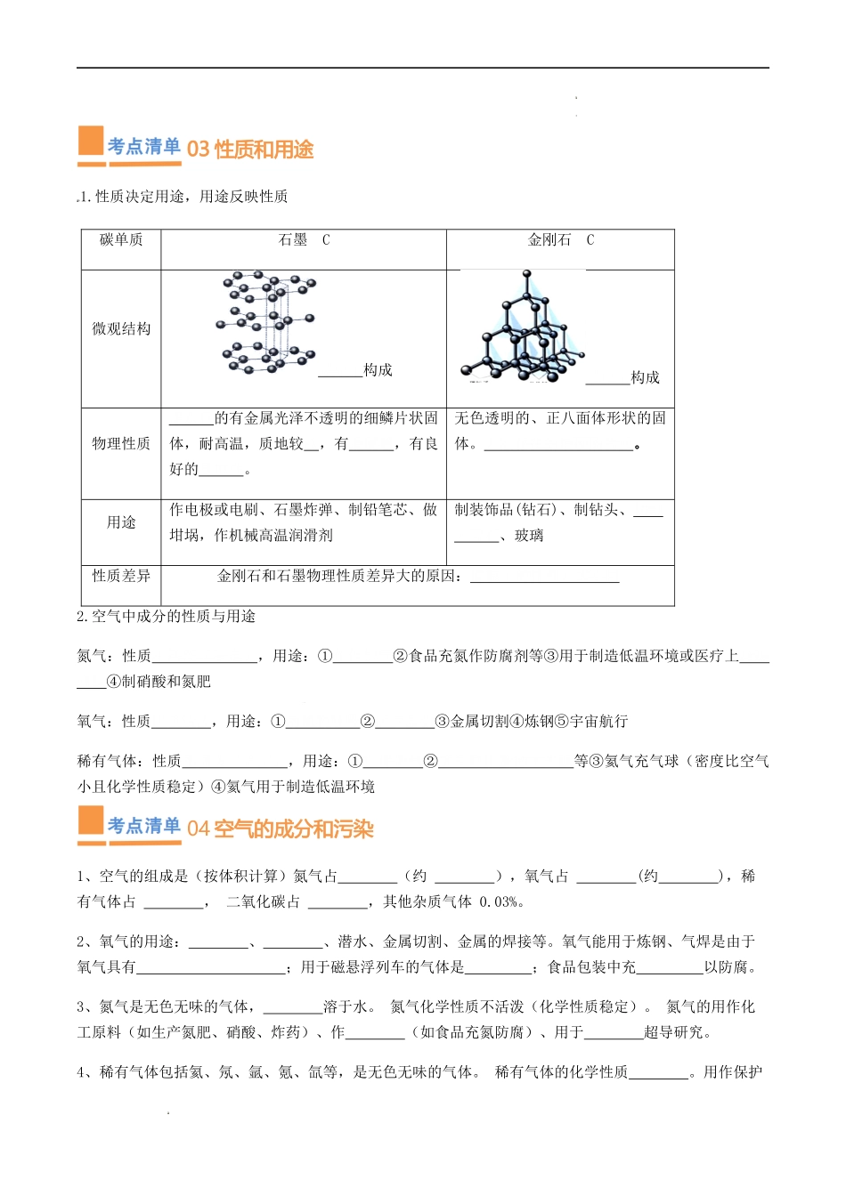 第1章  开启化学之门【考点清单】（原卷版）-2023-2024学年九年级化学上学期期中考点大串讲（沪教版全国）.docx_第2页