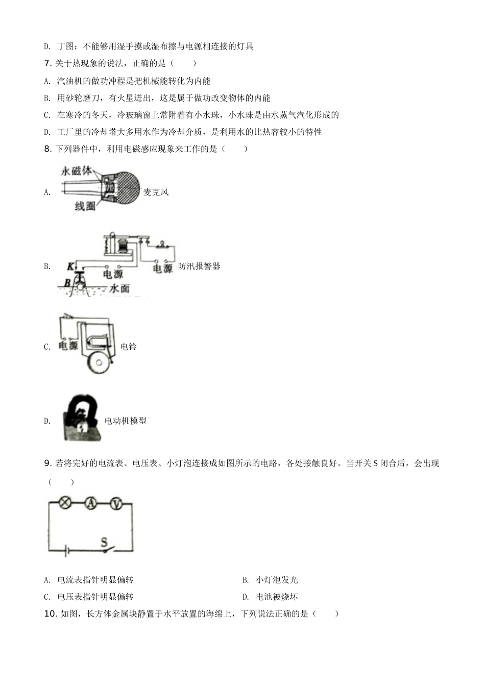 精品解析：四川省内江市2020年中考物理试题（原卷版）.doc_第2页