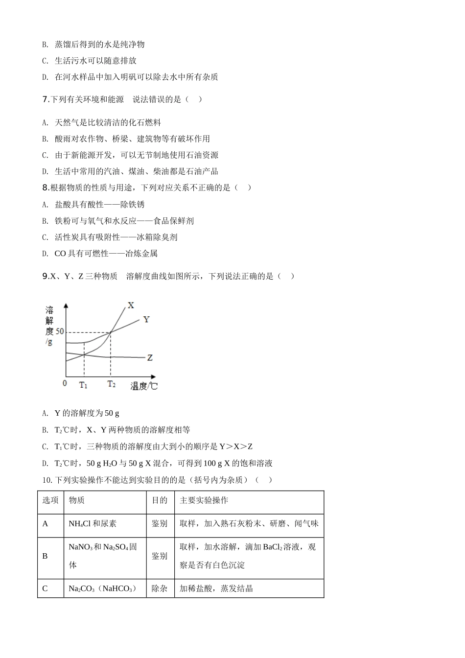 精品解析：新疆2020年中考化学试题（原卷版）.doc_第2页