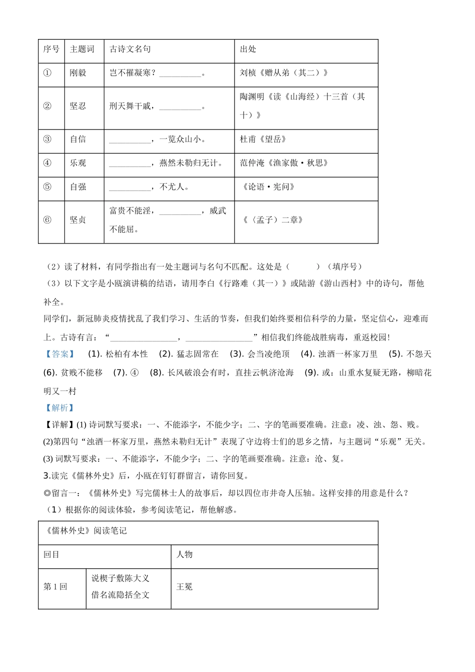 精品解析：浙江省温州市2020年中考语文试题（解析版）.doc_第2页