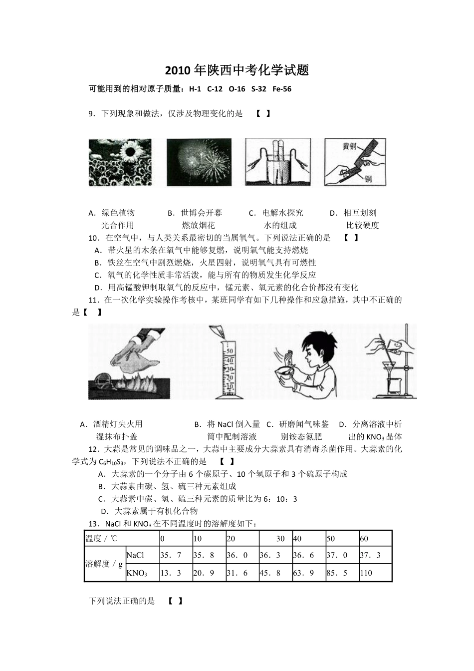 陕西省2010年中考化学试题(含答案).pdf_第1页