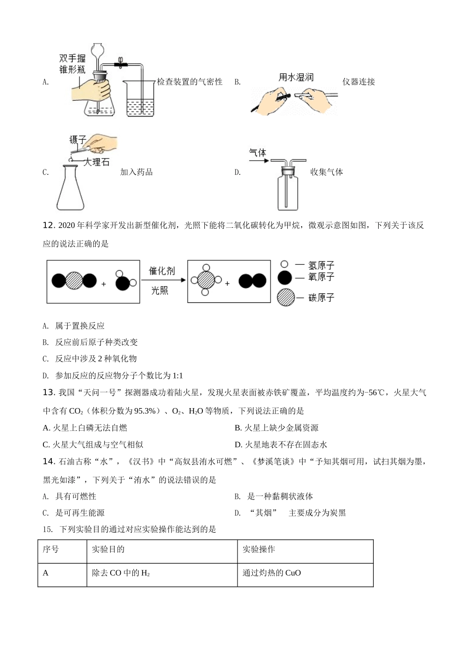 重庆市2021年中考化学试题（A卷）（原卷版）.doc_第2页