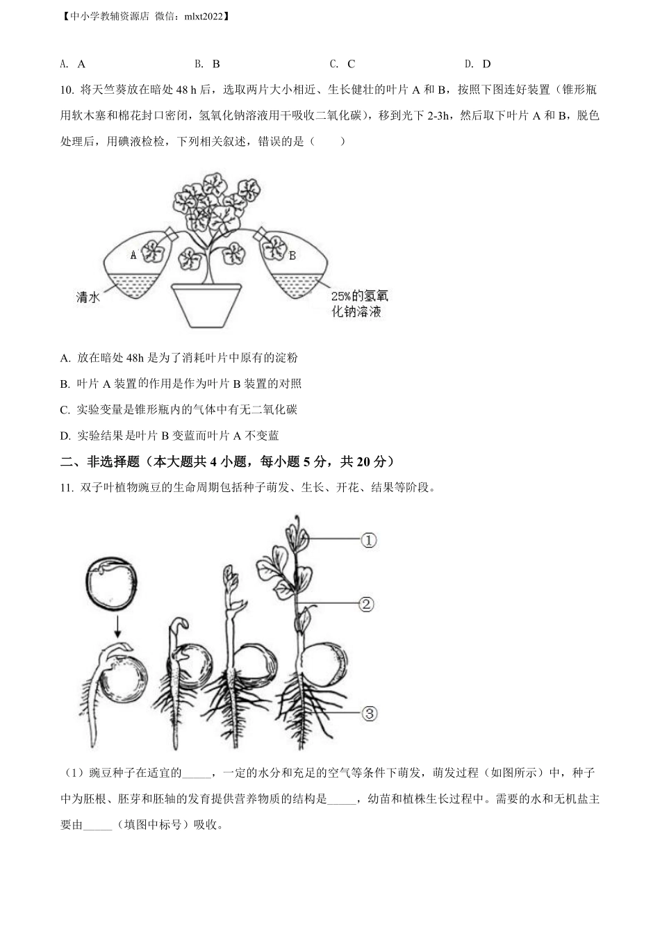 精品解析：2022年安徽省中考生物真题（原卷版）.pdf_第3页