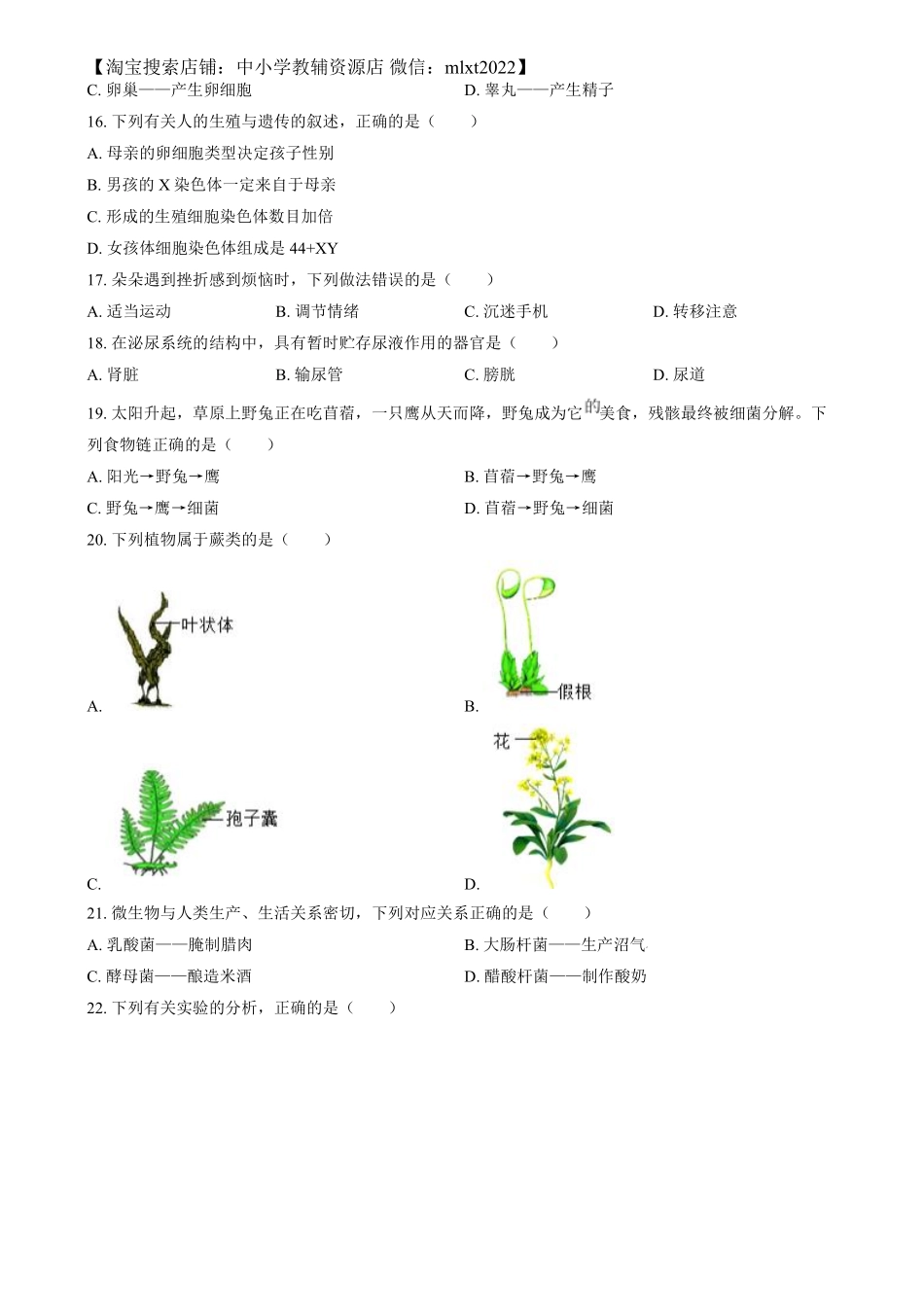 精品解析：2024年福建省中考生物试题（原卷版）.pdf_第3页