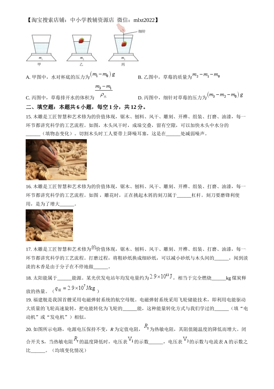 精品解析：2024年福建省中考物理试题（原卷版）.docx_第3页