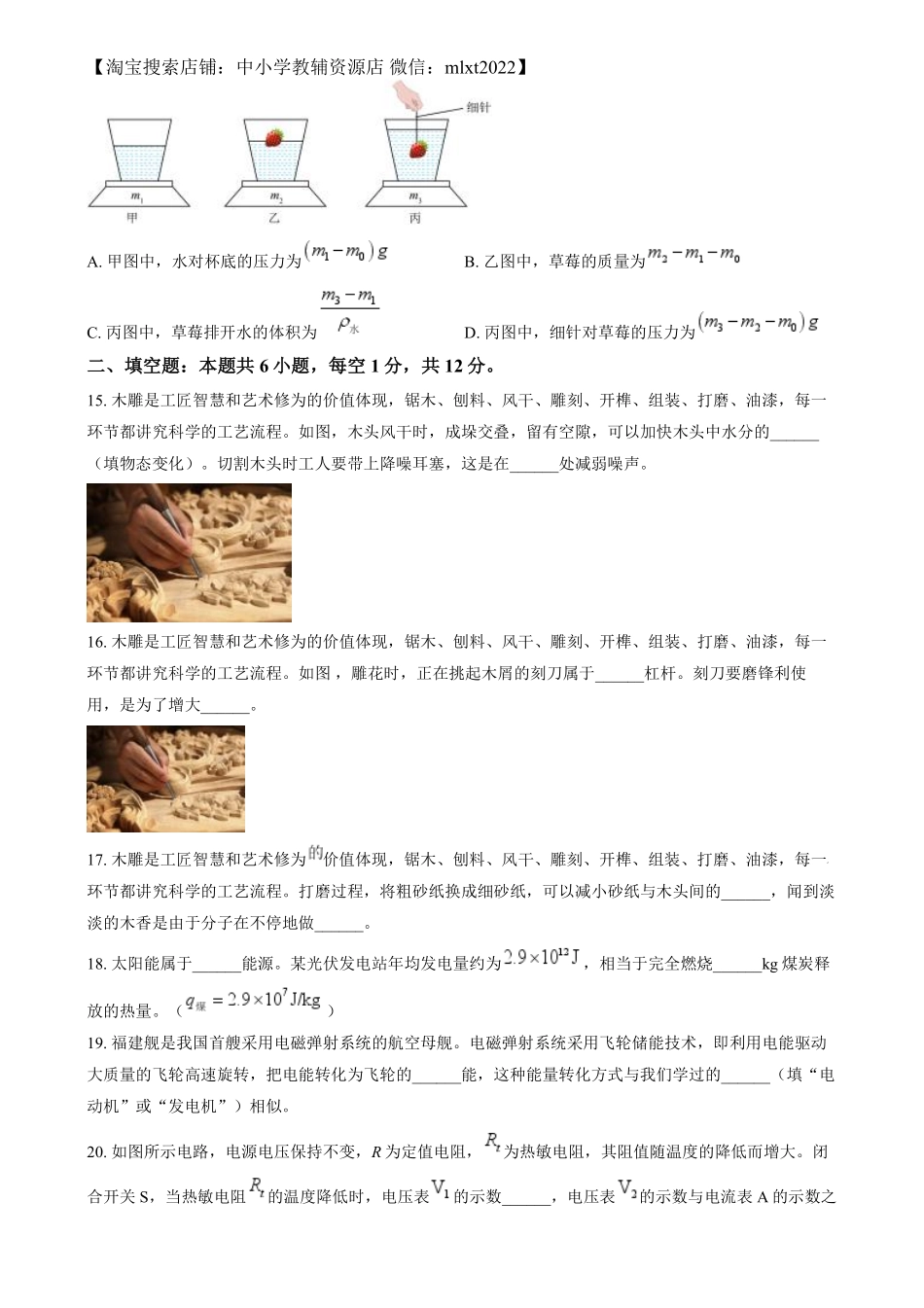 精品解析：2024年福建省中考物理试题（原卷版）.pdf_第3页