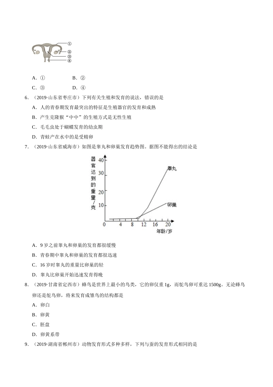 专题06 生物的生殖、发育与遗传（第01期）-2019年中考真题生物试题分项汇编（原卷版）.doc_第2页