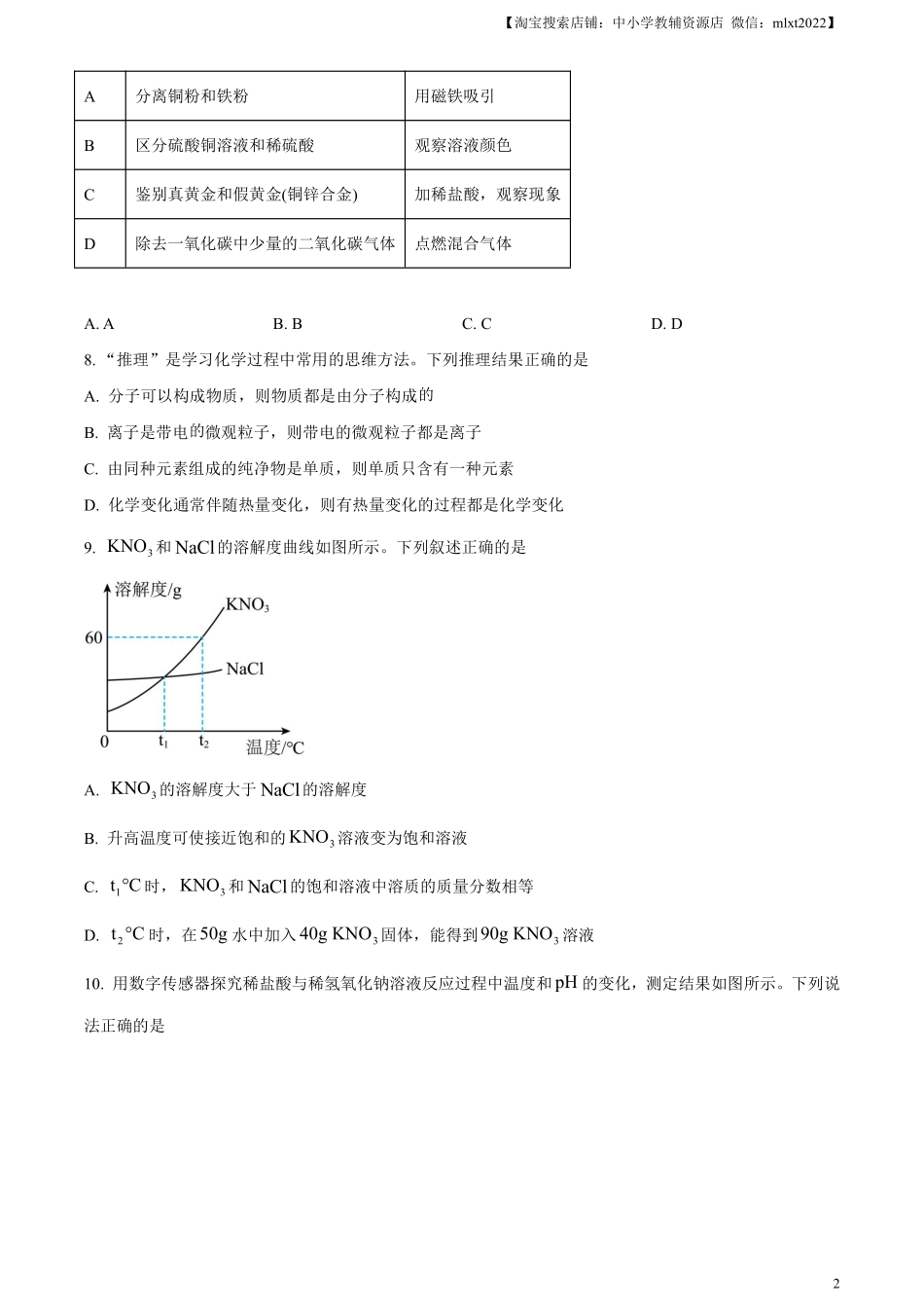 精品解析：2024年新疆中考化学真题（原卷版）.pdf_第2页