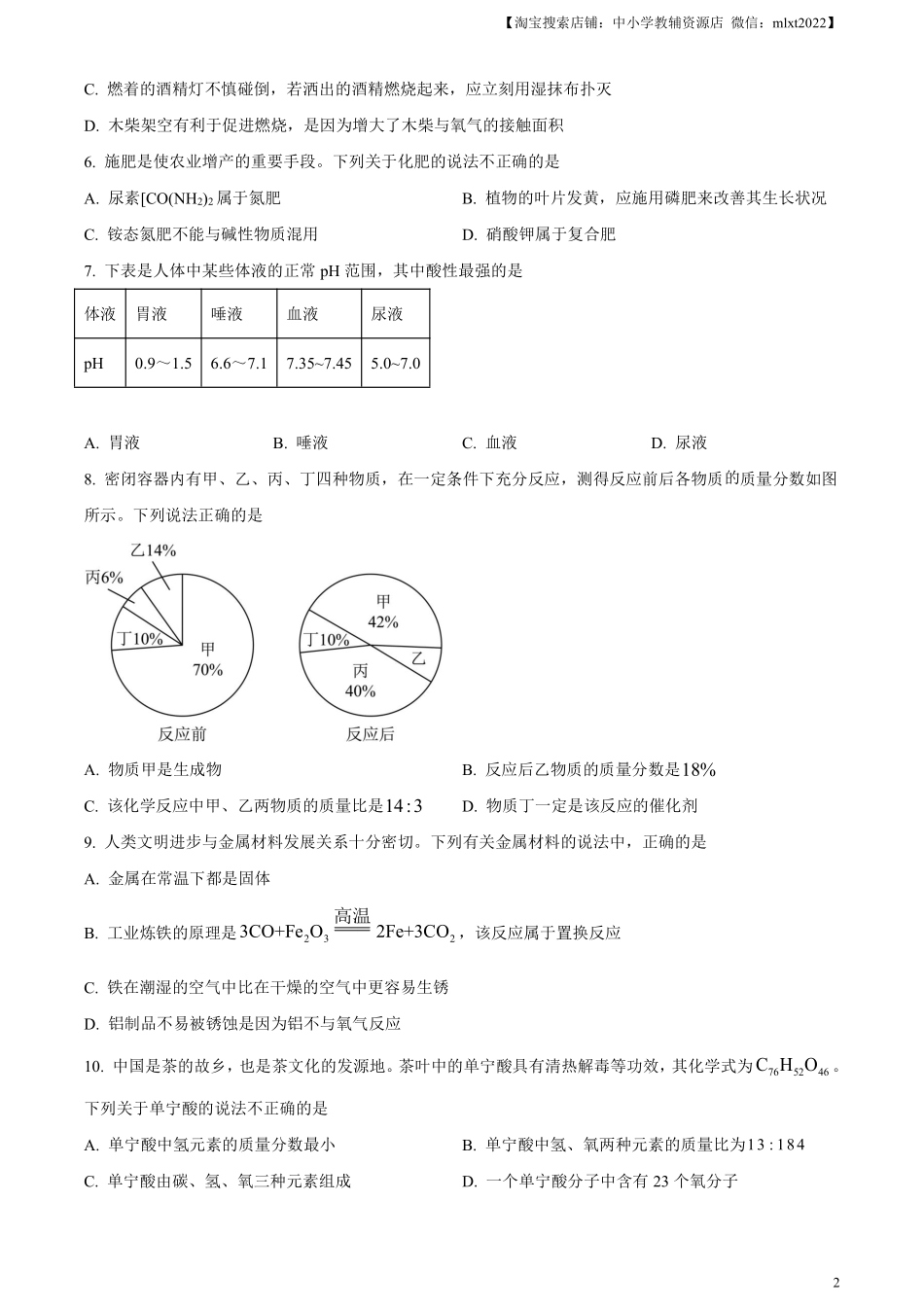精品解析：2023年山东省滨州市中考化学真题（原卷版）.pdf_第2页