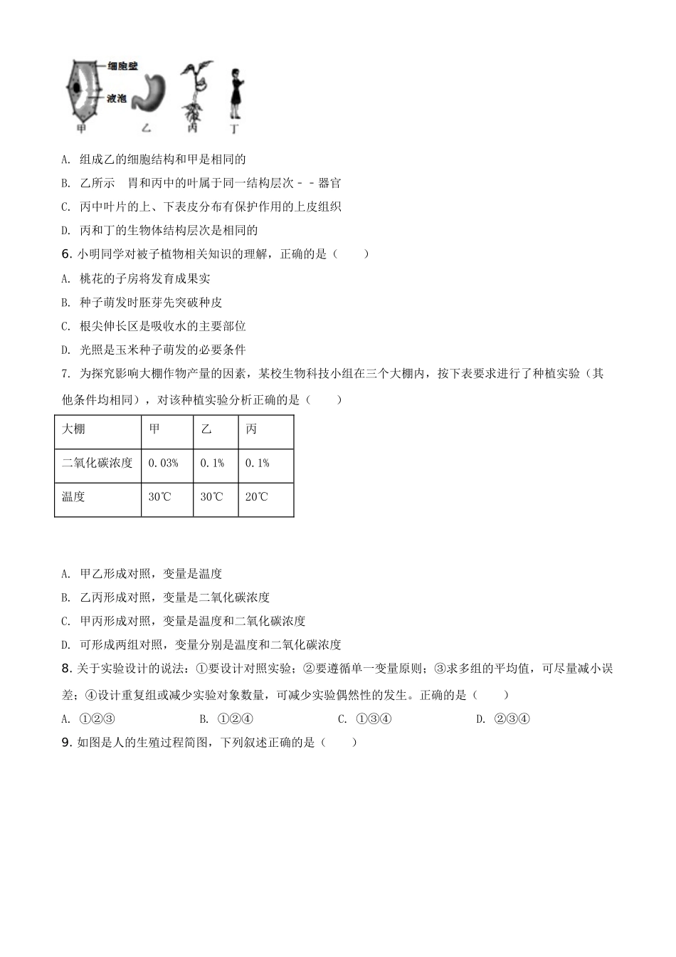 精品解析：湖北省宜昌市2020年中考生物试题（原卷版）.doc_第2页