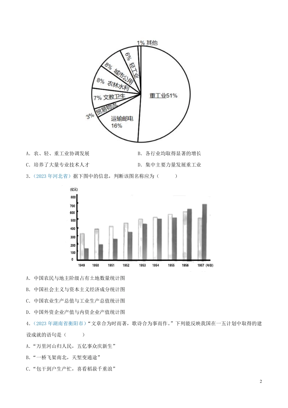 专题16  社会主义制度的建立与社会主义建设的探索（第01期）（原卷版） .pdf_第2页