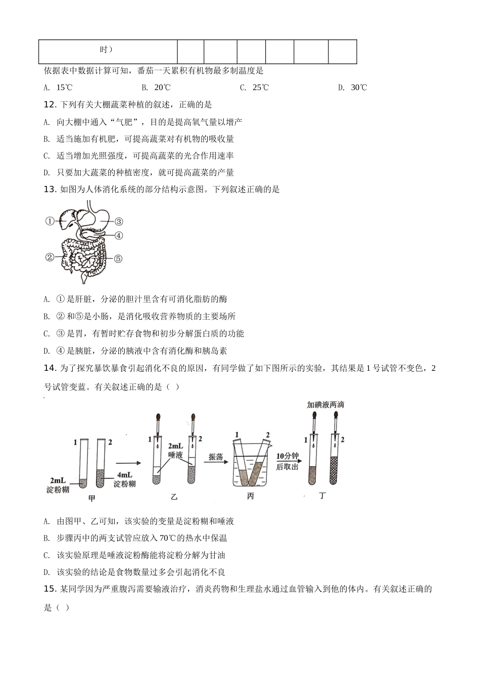 精品解析：江苏省苏州市2021年初中结业考试生物试题（原卷版）.doc_第3页