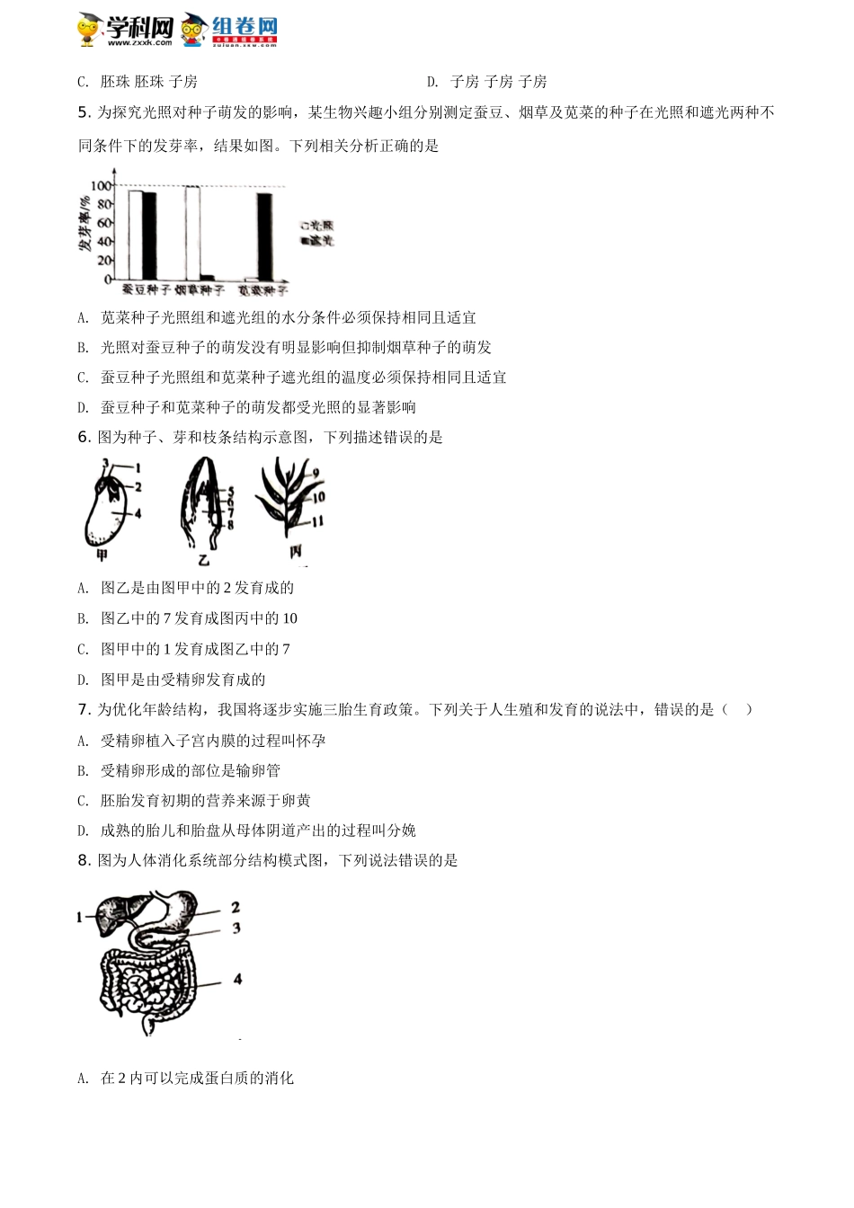 精品解析：山东省聊城市2021年中考生物试题（原卷版）.doc_第2页
