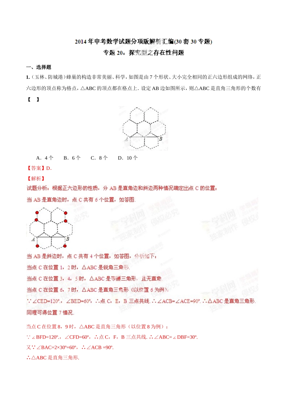 专题20 探究型之存在性问题（解析板）.doc_第1页