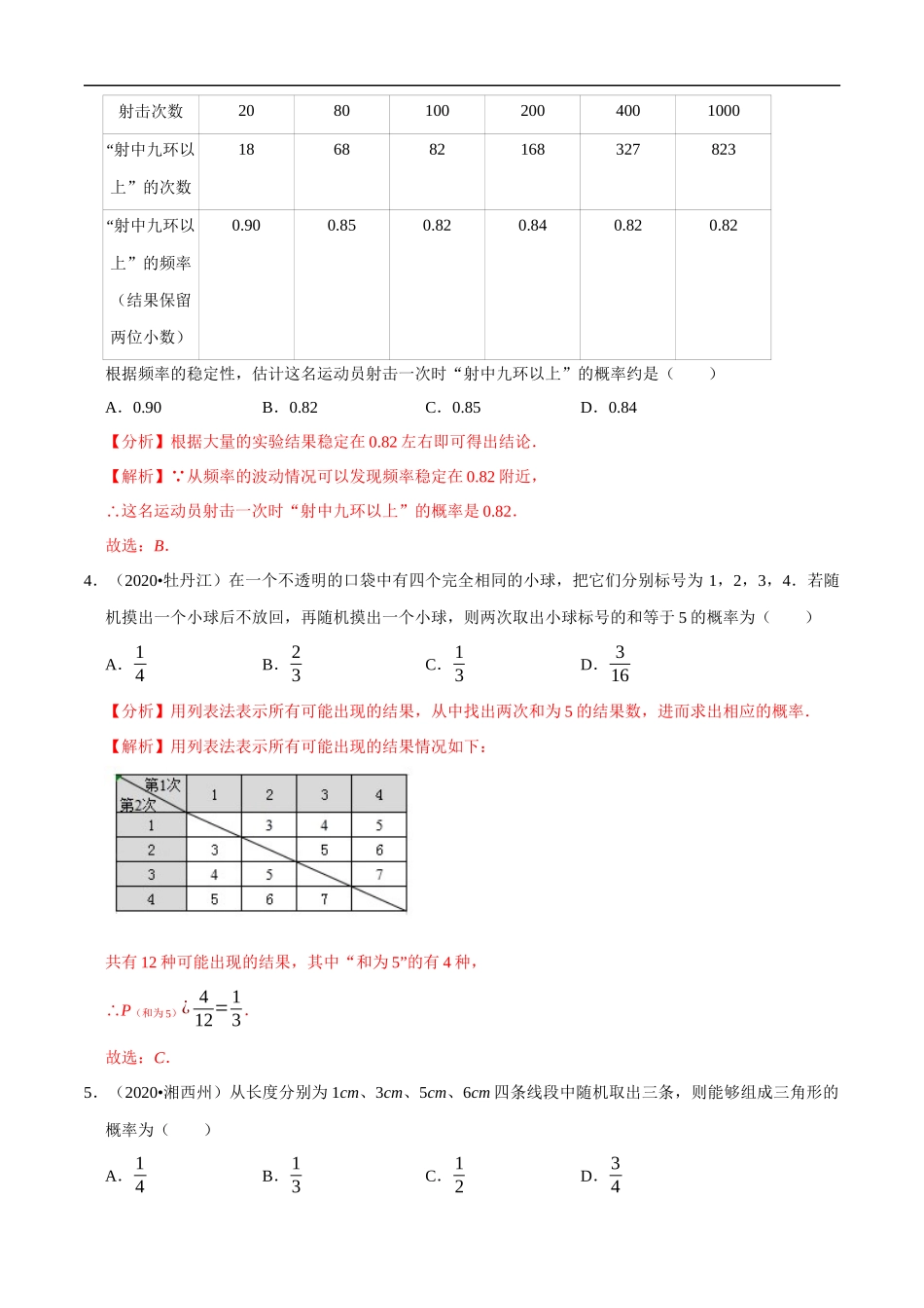 专题25概率（共50题）-2020年中考数学真题分项汇编（解析版）【全国通用】.docx_第2页