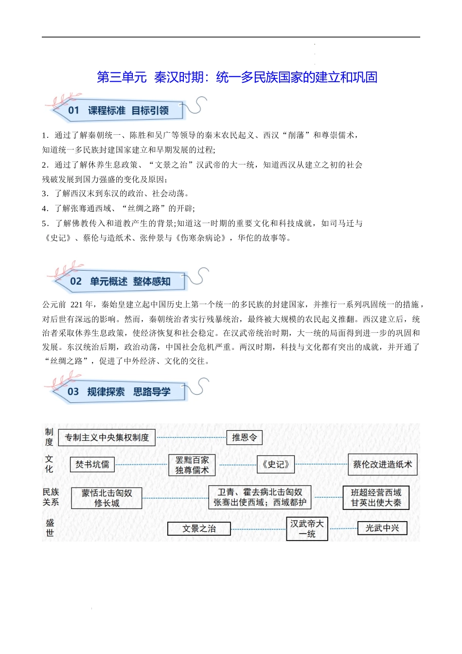 第三单元 秦汉时期：统一多民族国家的建立和巩固【考点清单】-2023-2024学年七年级历史上学期期中考点大串讲（部编版）.docx_第1页