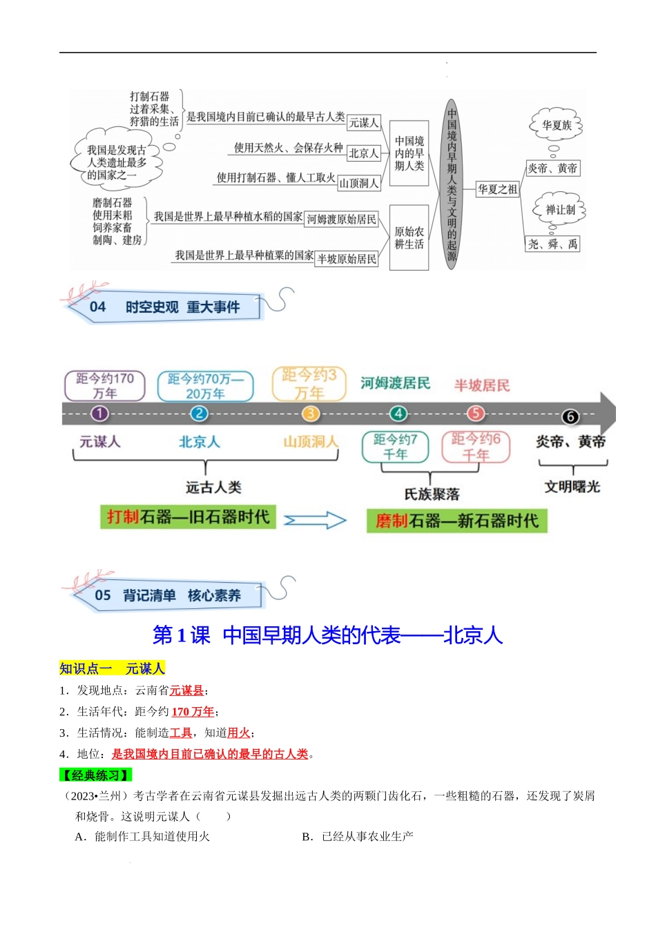 第一单元 史前时期：中国境内早期人类与文明起源【考点清单】-2023-2024学年七年级历史上学期期中考点大串讲（部编版）.docx_第2页