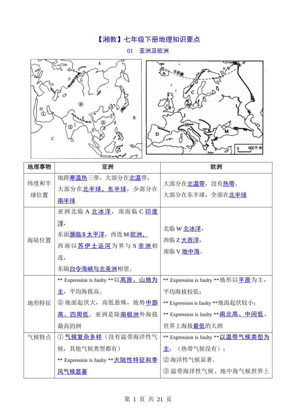 七年级下册地理知识要点（湘教版）.docx_第1页