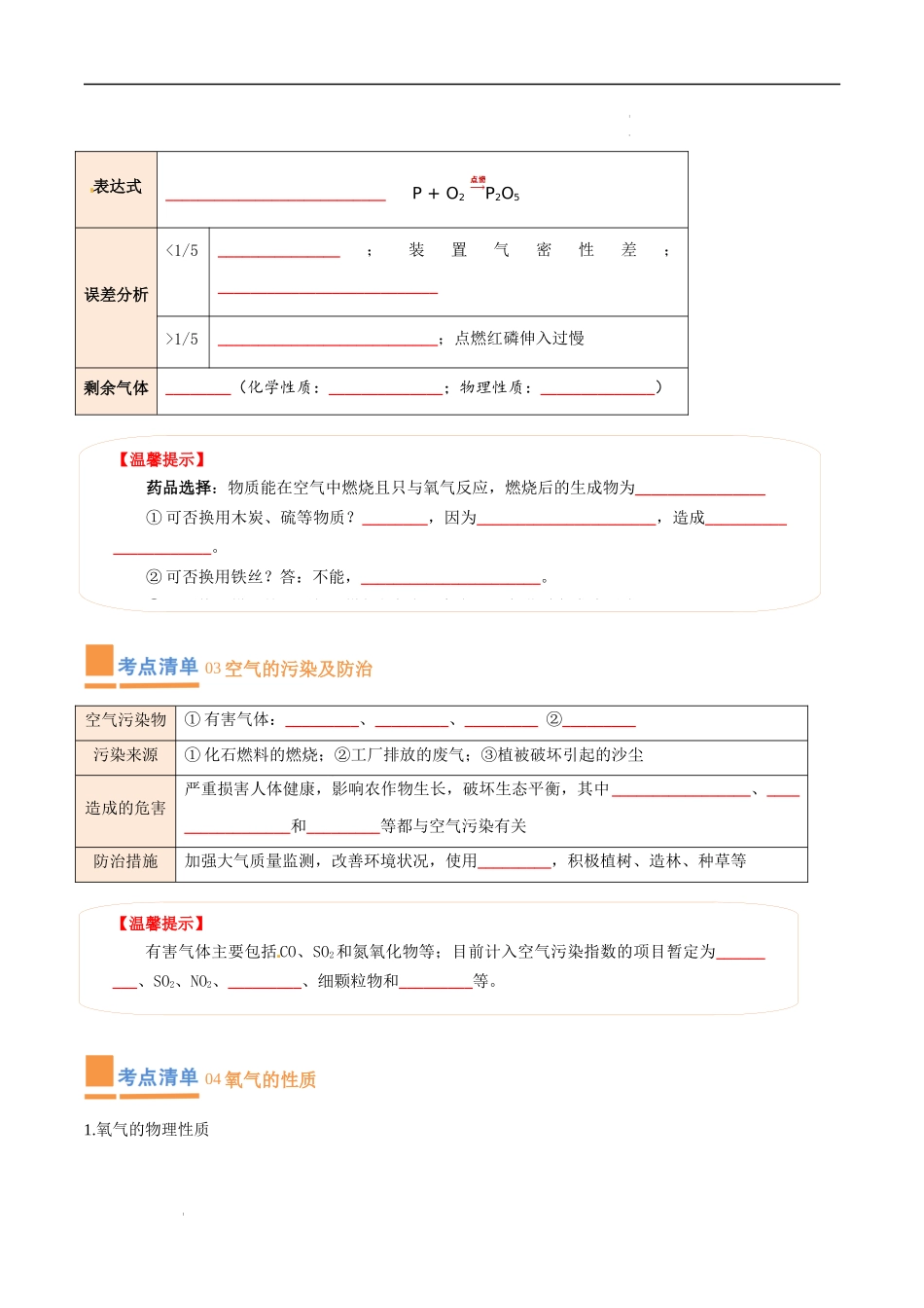 专题02 我们周围的空气【考点清单】（讲+练）-2023-2024学年化学九年级上册期中考点大串讲（人教版）（原卷版）.docx_第2页