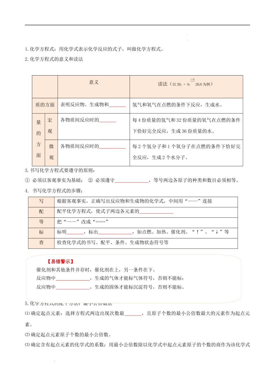 专题05 化学方程式【考点清单】-2023-2024学年化学九年级上册期中考点大串讲（人教版）（原卷版）.docx_第3页