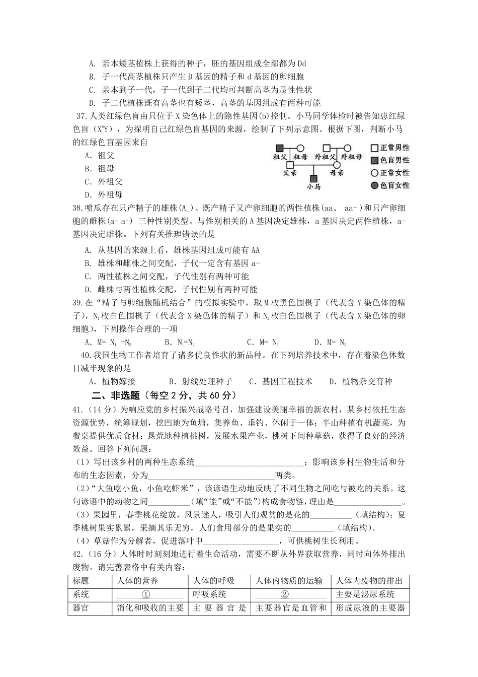 2021年四川省绵阳市初中学业水平考试生物学试题.pdf_第3页