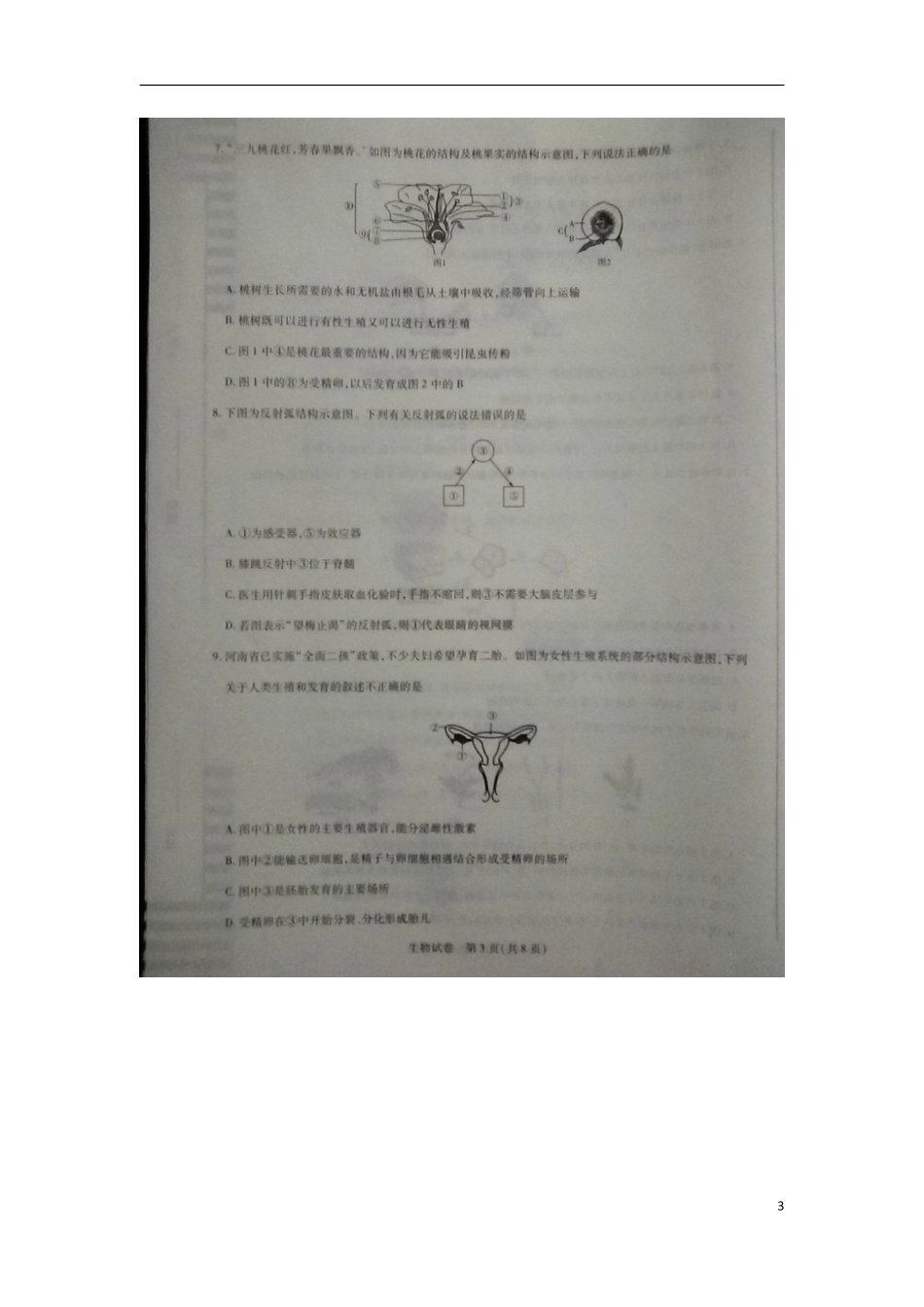 河南省新乡市2018年中考生物真题试题（扫描版，含答案）.pdf_第3页