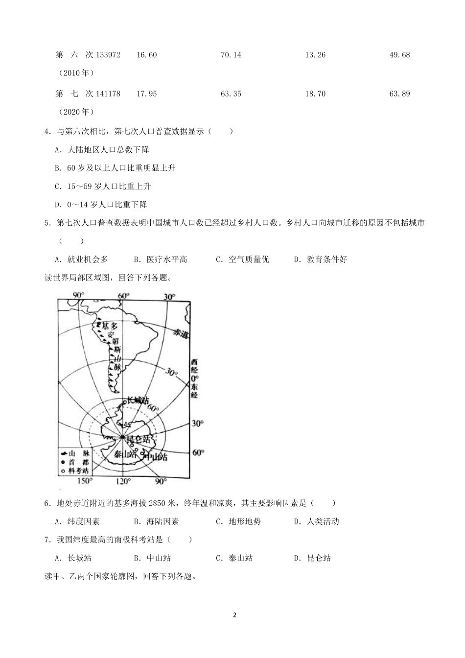 2021年长沙市地理中考真题及答案.pdf_第2页