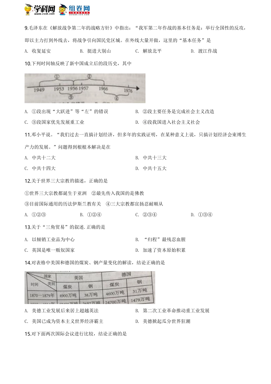 湖南省岳阳市2020年中考历史试题（学生版）.pdf_第2页