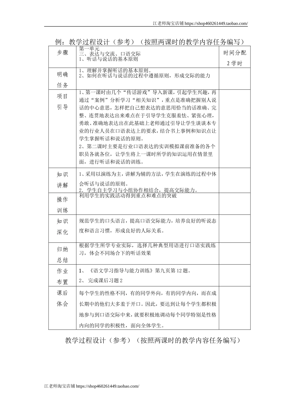 中职语文基础上册《口语交际：听话与说话（一）》word教学设计-语文.doc_第1页