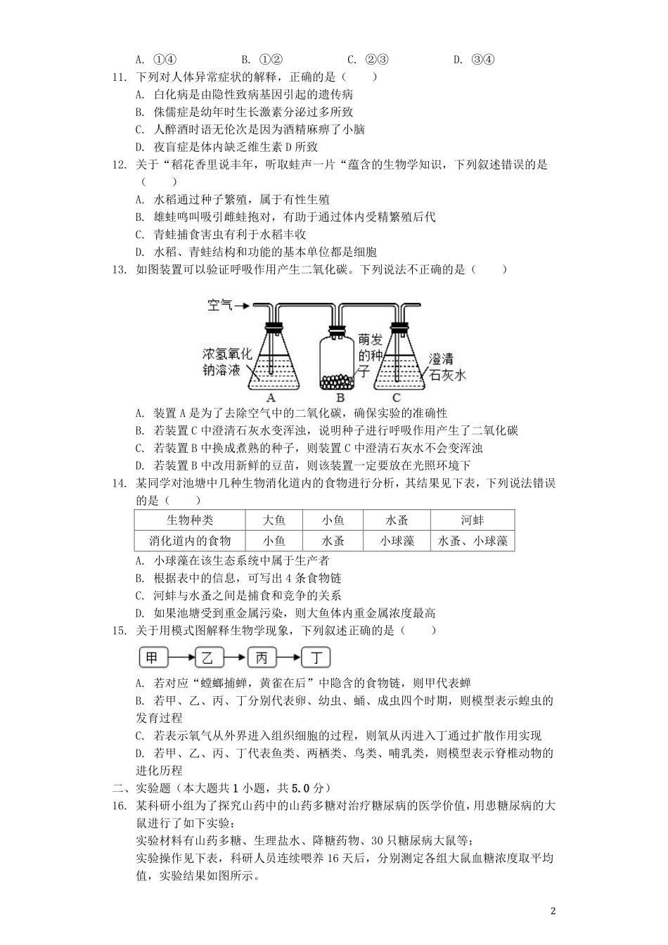 江西省2019年中考生物真题试题（含解析）.pdf_第2页