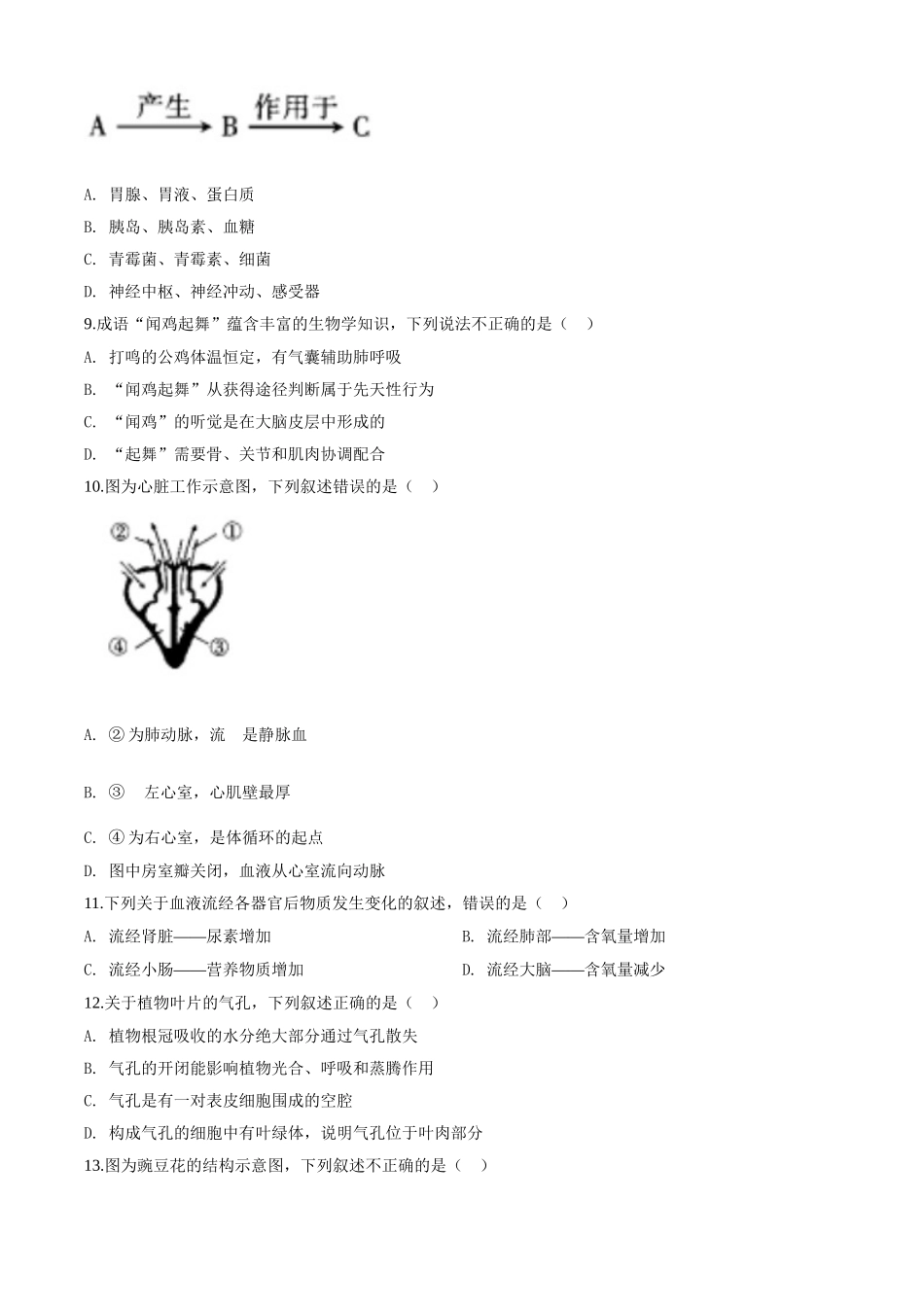 江西省2020年中考生物试题（原卷版）.doc_第2页