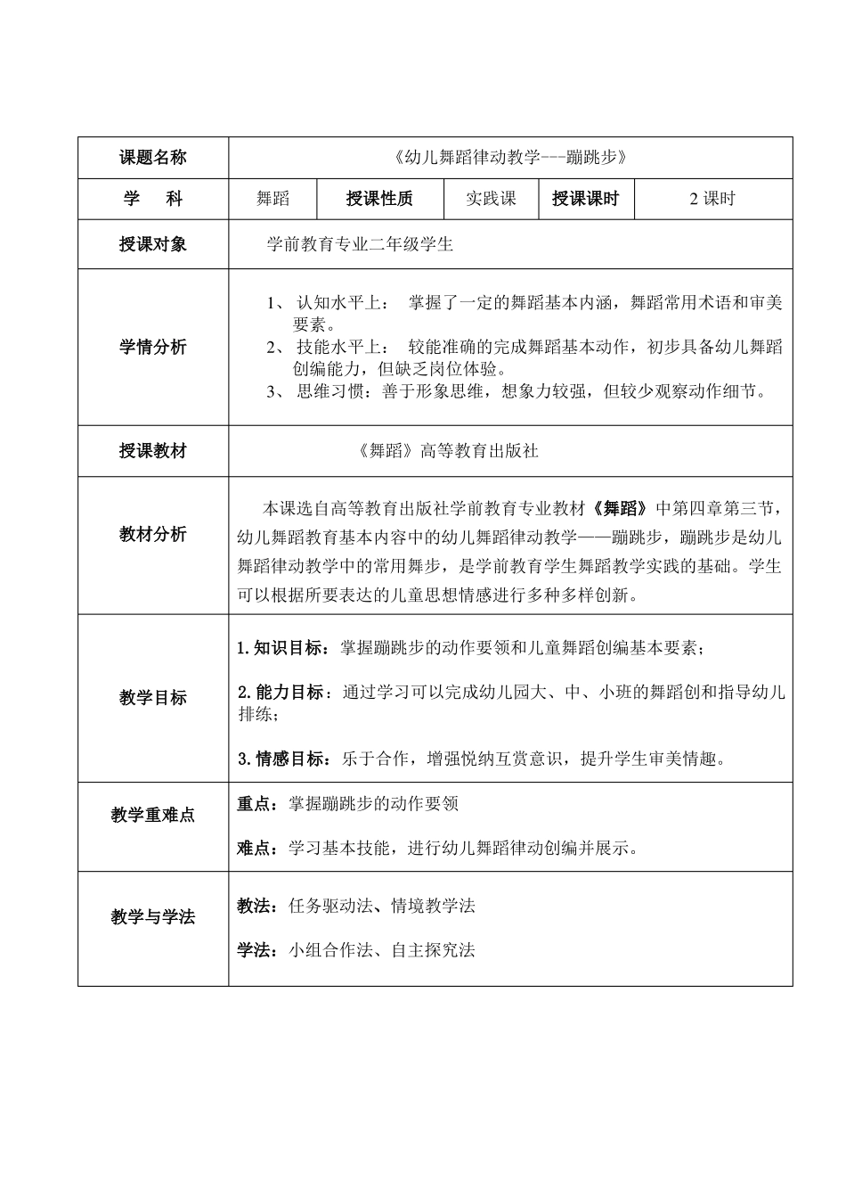 【教学能力比赛】幼儿舞蹈律动教学-教学设计方案.pdf_第1页
