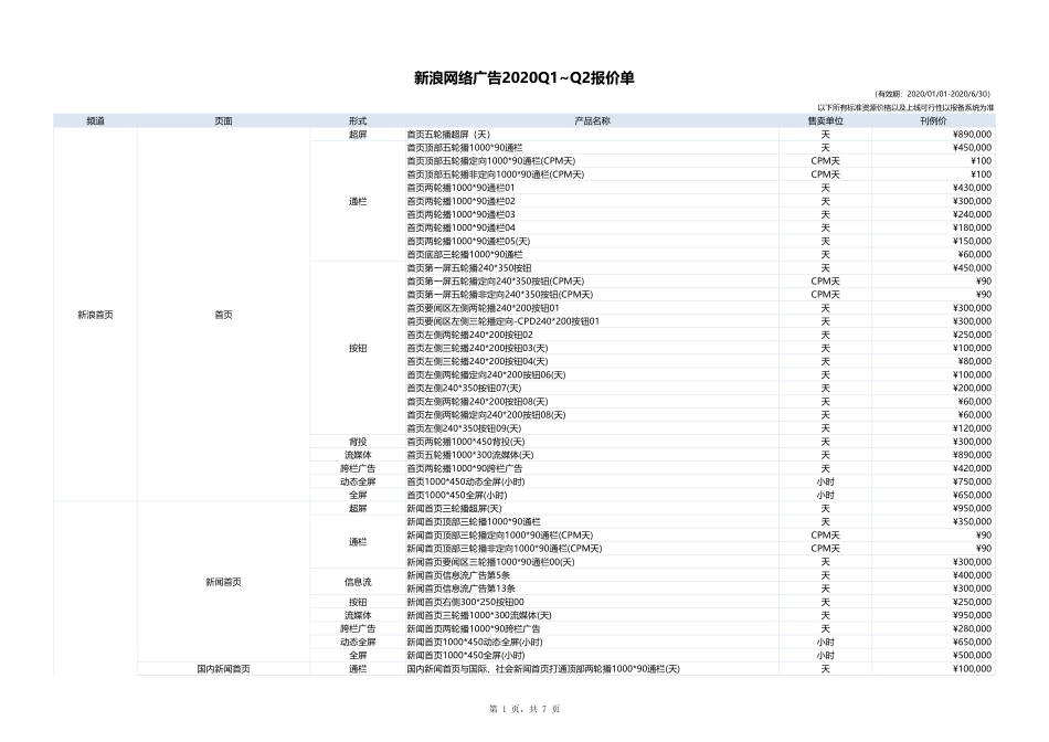 新浪PC网络广告2020Q1~Q2报价单.xlsx_第1页