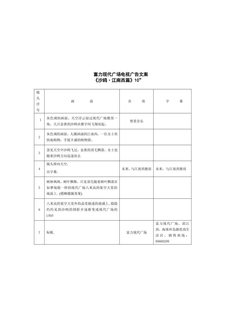 富力现代广场电视广告文案沙鸥篇脚本文案.doc_第2页