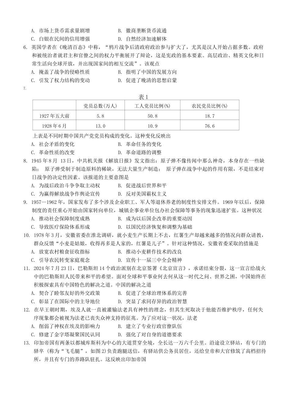 福建省厦门第一中学2024-2025学年高三12月月考历史+答案.docx_第2页