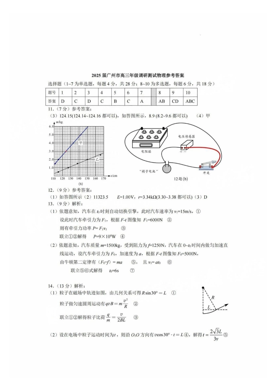 广州零模2025届高三12月调研考物理答案.pdf_第1页