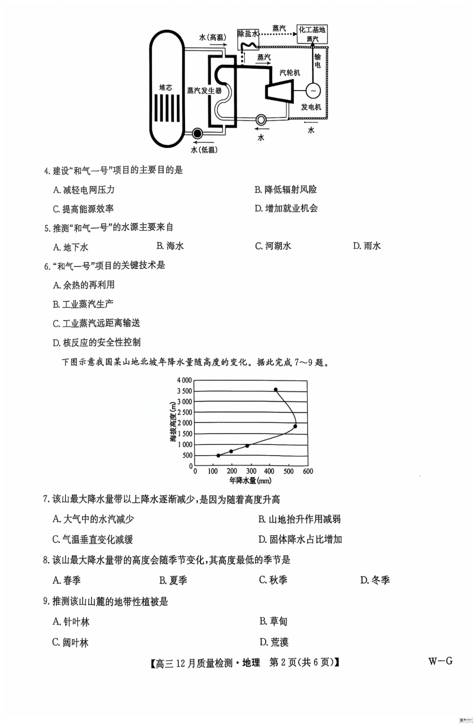 九师联盟2025届高三12月质量检测地理（W-G）试题.pdf_第2页